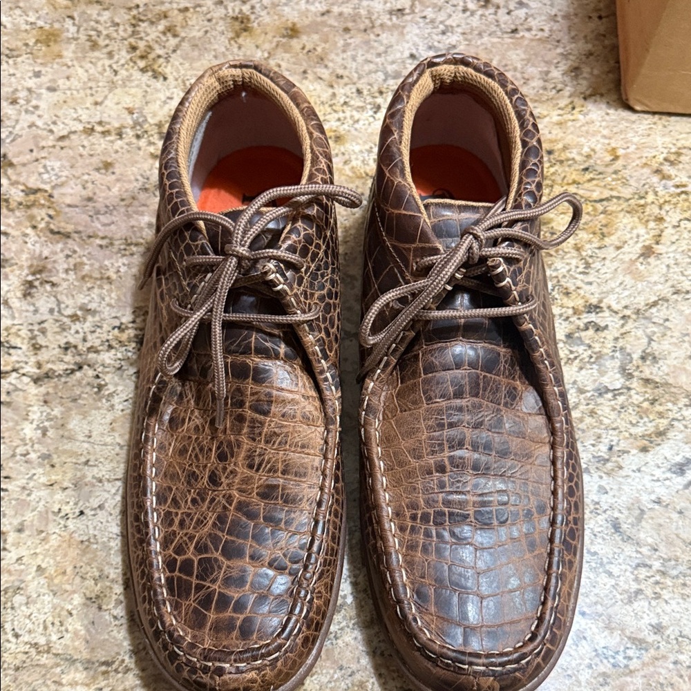 Ferrini Brown Leather Crocodile Print